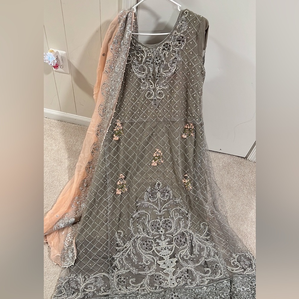 Fancy dress with pearls and sequins work